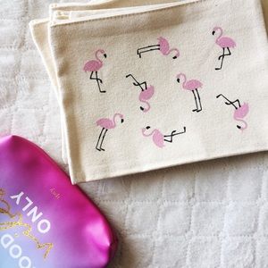 flamingo print canvas makeup bags